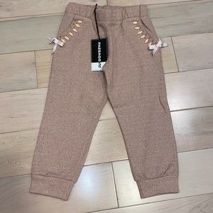 Paesaggino made in Italy girls beads rhinestones accents soft terry joggers